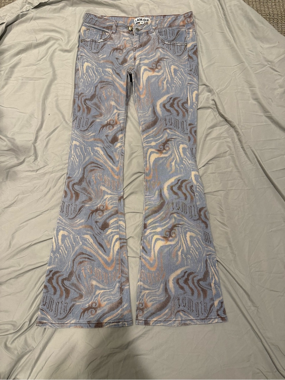 I.AM.GIA Marble Print Flare Jeans Size M Blue Tan